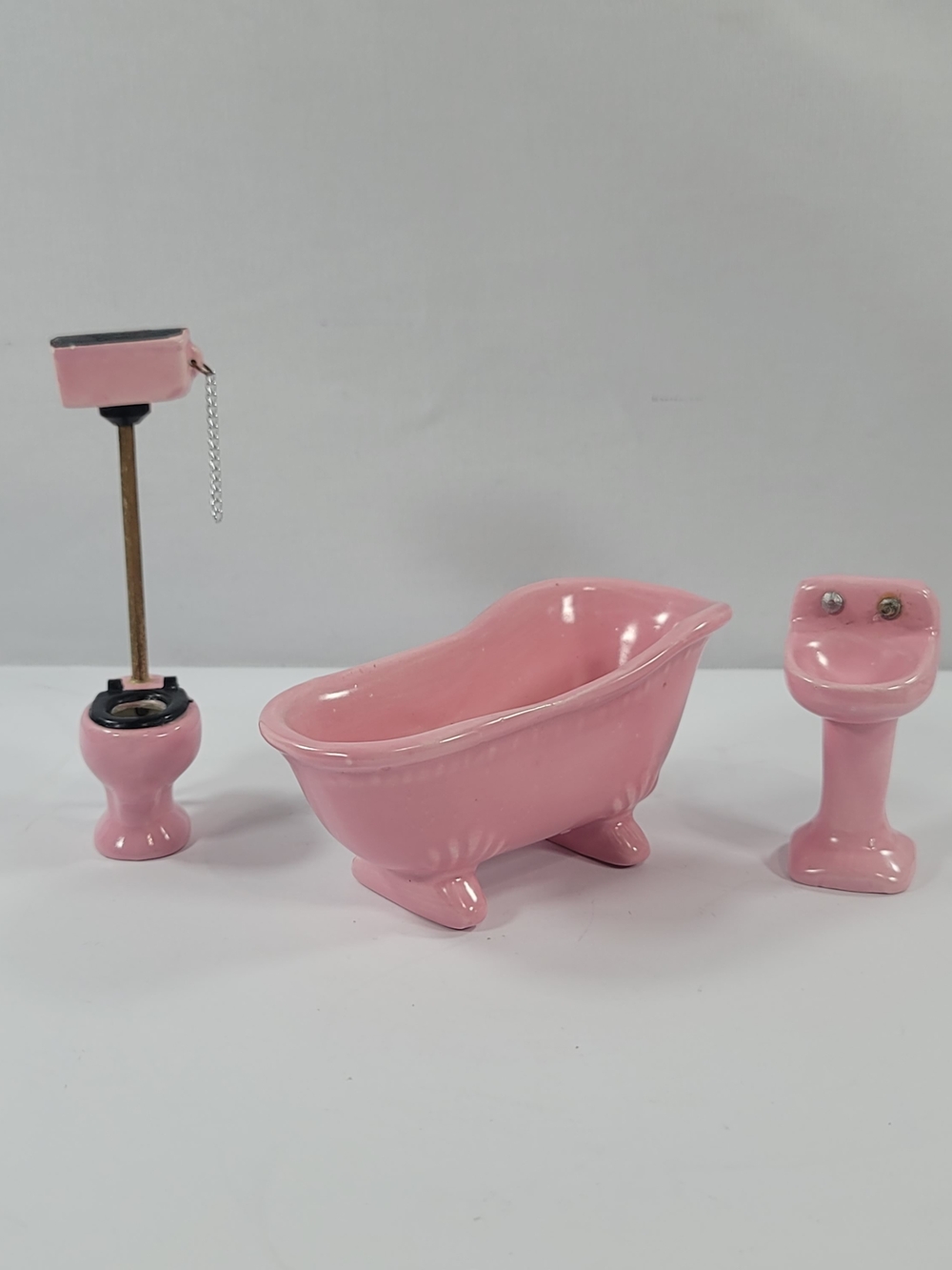 3 Porcelain Dollhouse Mini Bathroom Furniture Fixtures Bathtub Tub Sink Toilet
